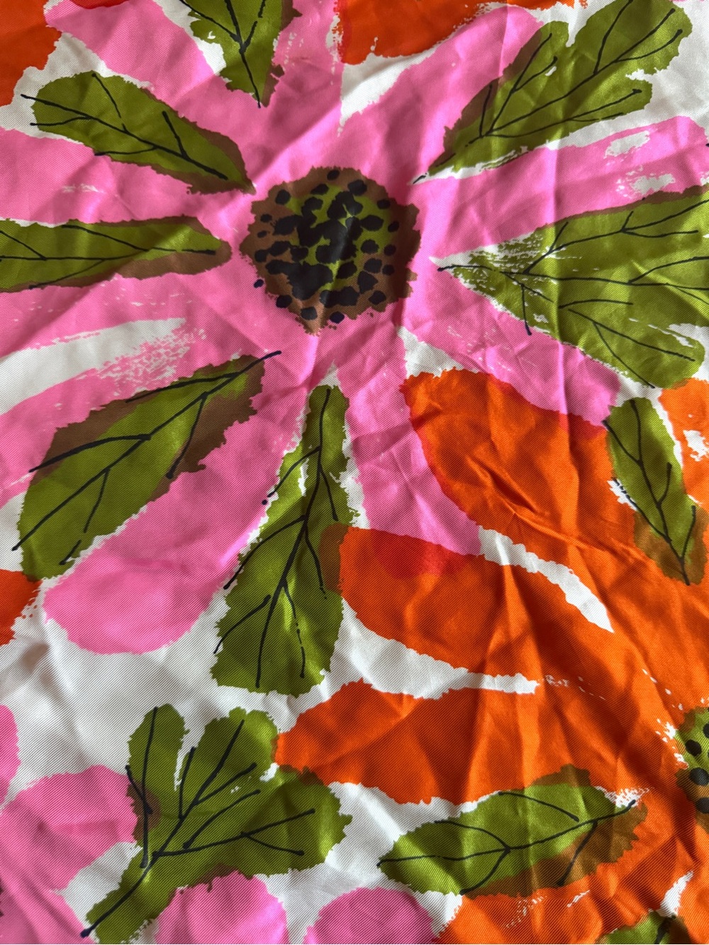 VERA by Vera Neumann Floral Printed Square- Pink & Orange Head-purse-neck Scarf - Picture 3 of 9